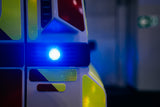 close up of emergency lighting on the rear of a police car